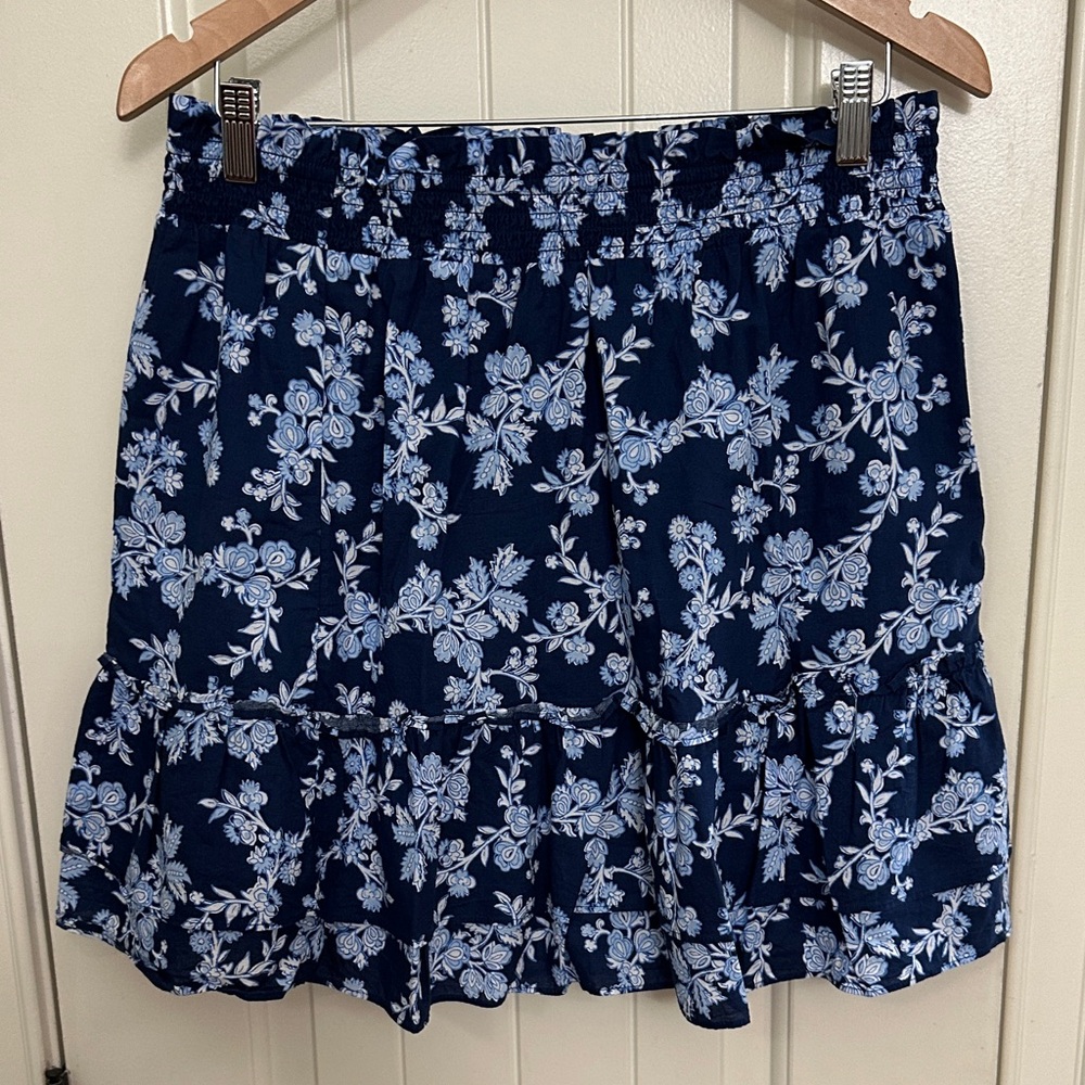 J. Crew Navy Blue Mini Skirt with White Floral Print